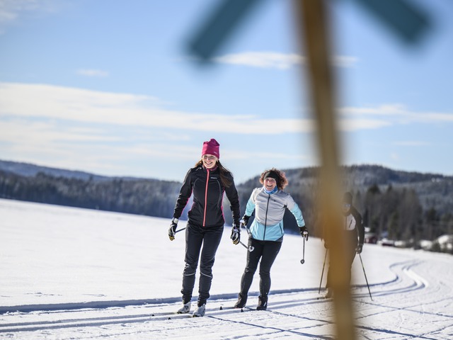 två kvinnor som åker skidor
